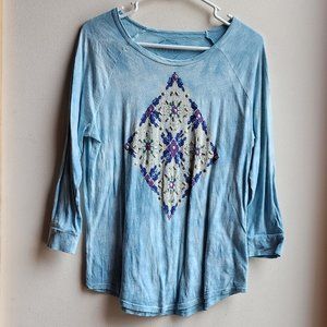 Lucky Brand Baby Blue Aztec Diamond Jersey Size Small